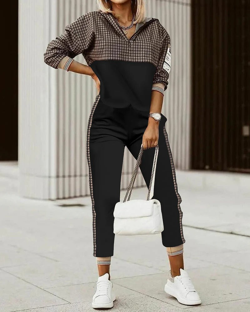 Ensemble de costume Sana : top à capuche élégant et pantalon à cordon de serrage