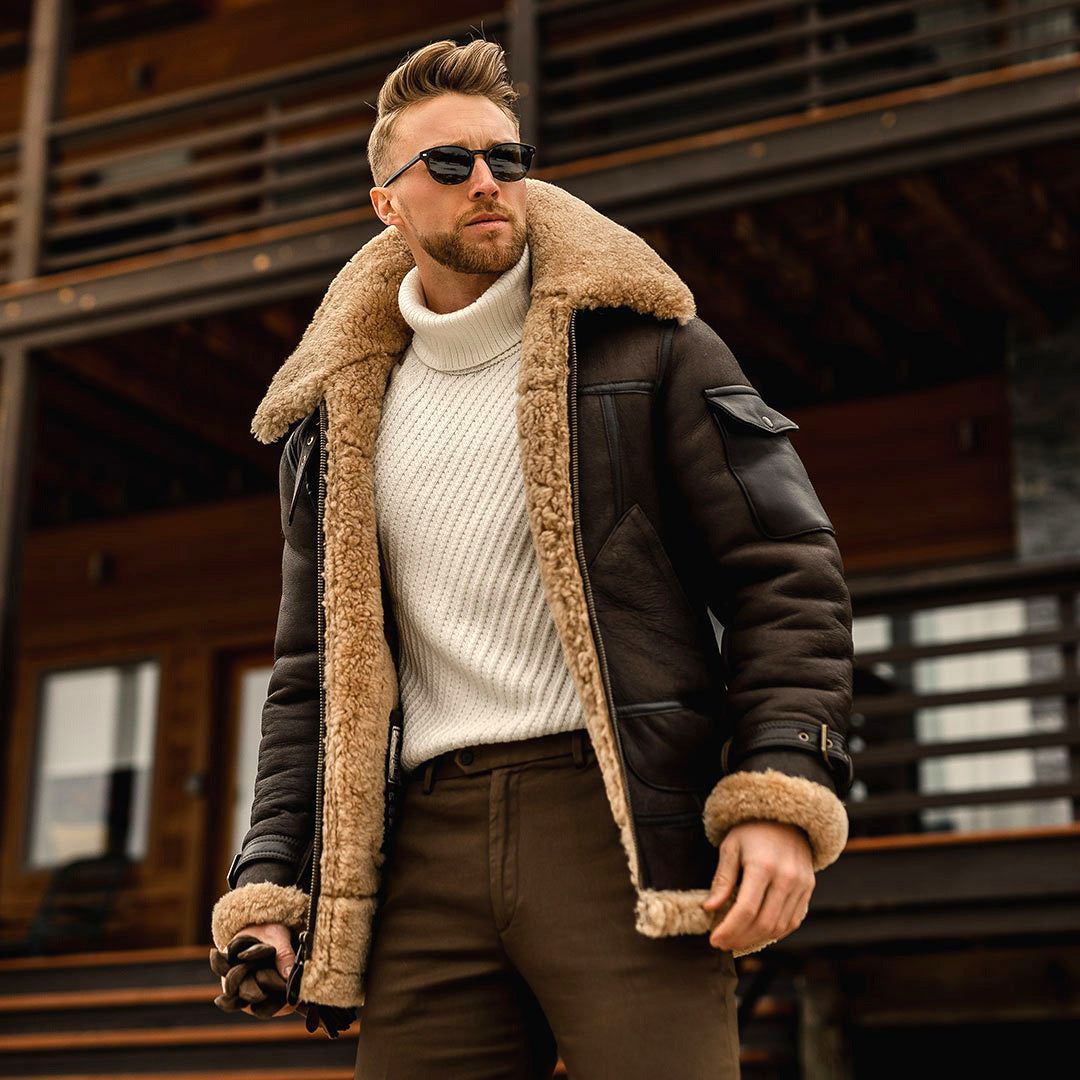 Berg-Feldt | Taktische Lederjacke mit Fellkragen für Herren