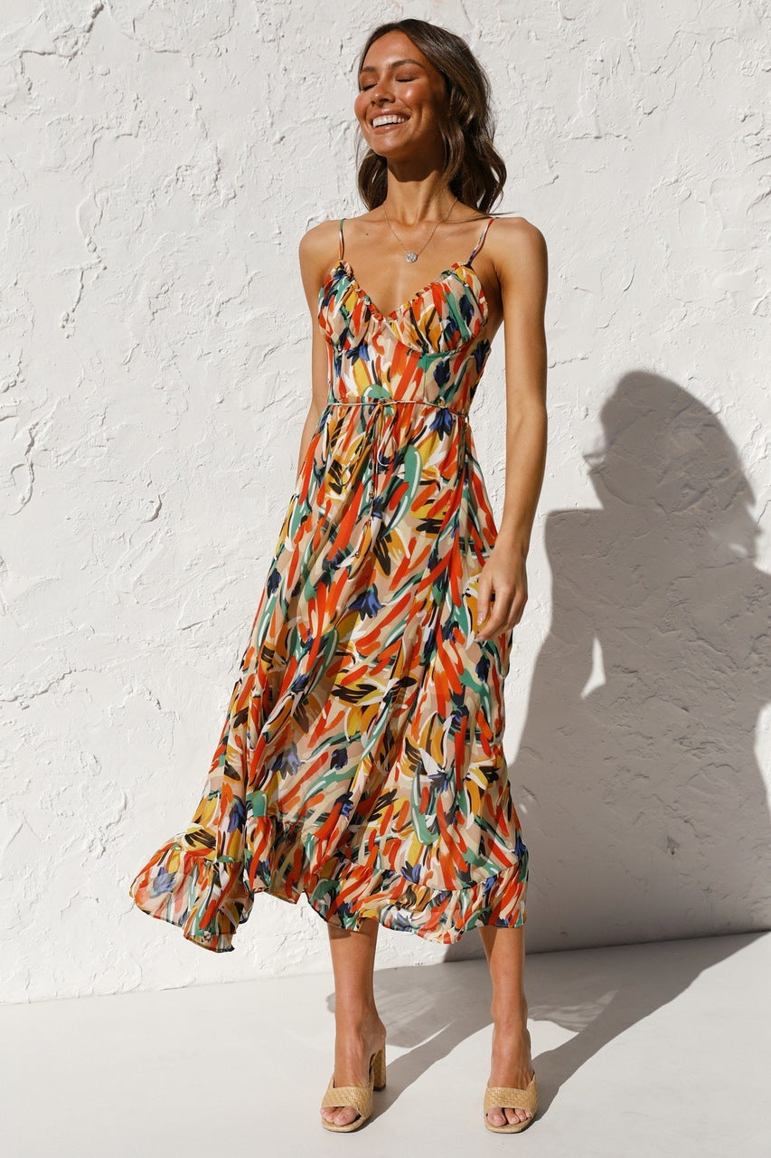 Robe sans manches à volants imprimée par Fudus