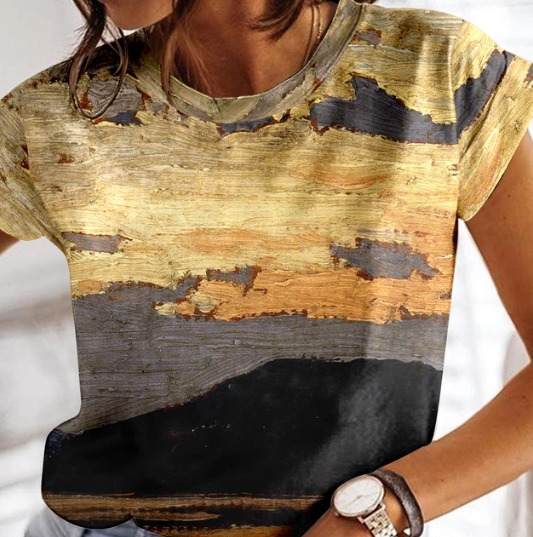 T-shirt d'été à carreaux pour femme, col rond, par Fudus