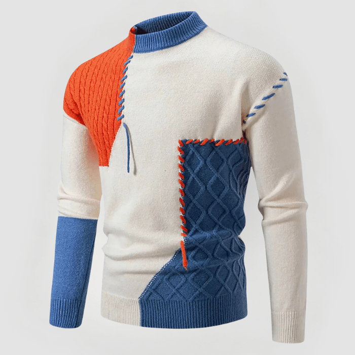 Pull JULIAN : motif patchwork, coupe ajustée