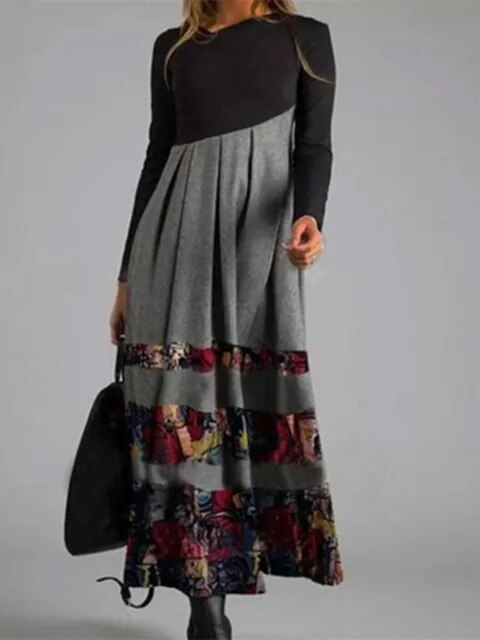 Élégante robe vintage rétro Yollie® avec col en V à motifs