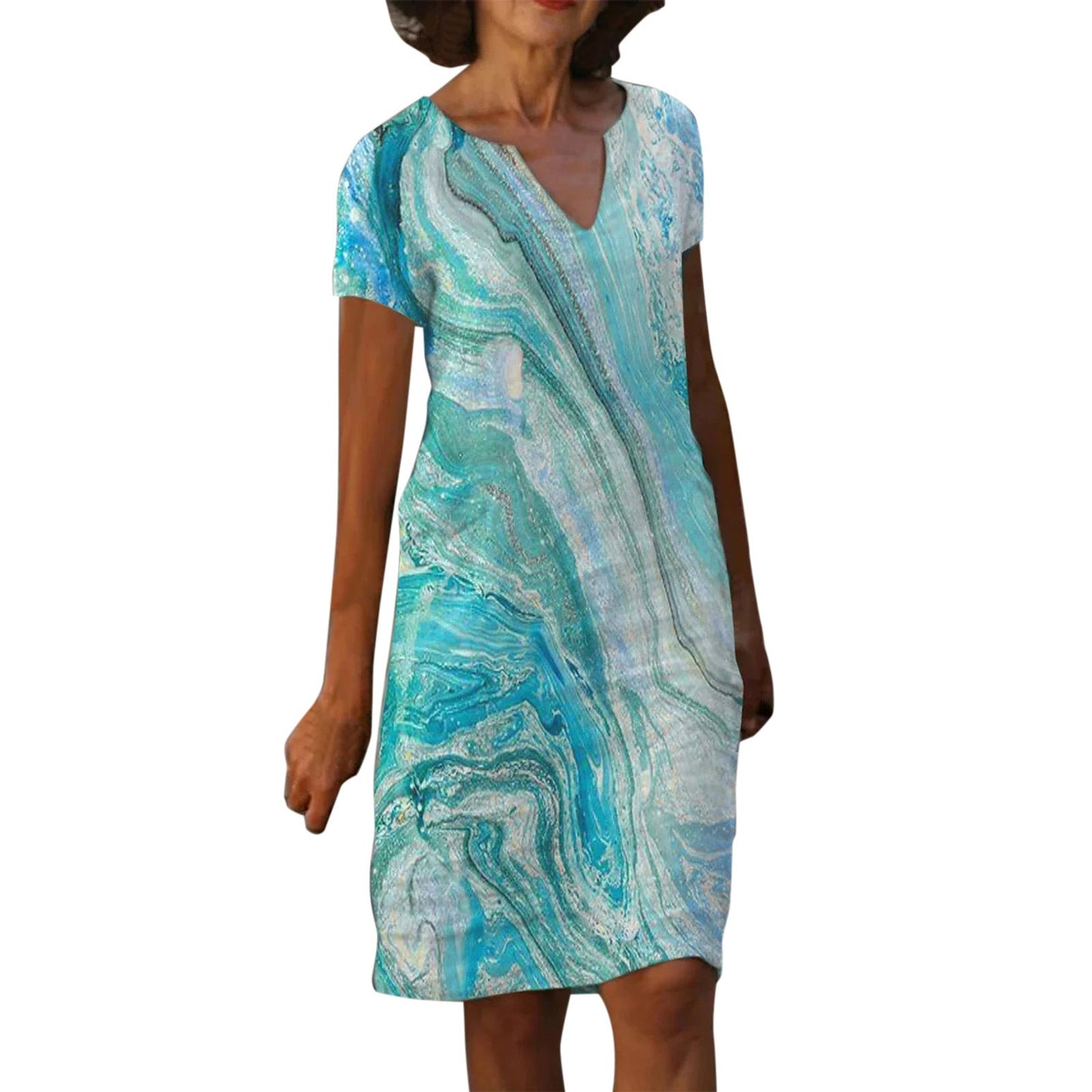 Robe en coton et lin à col en V de Fudus