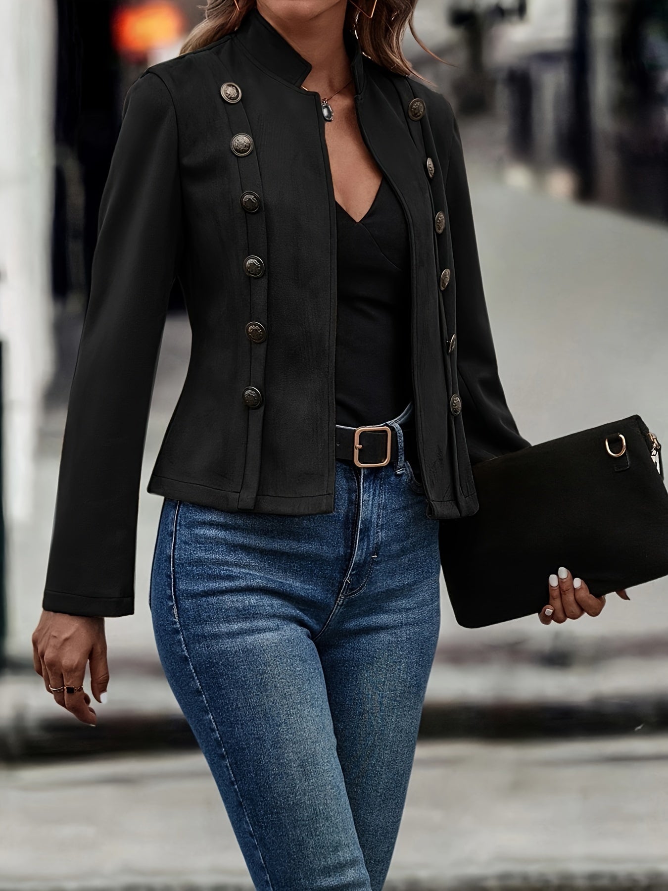 Berg-Feldt | Militärisch Inspirierte Blazer mit Knopfdetails Polyester Stilvoll und Scharf