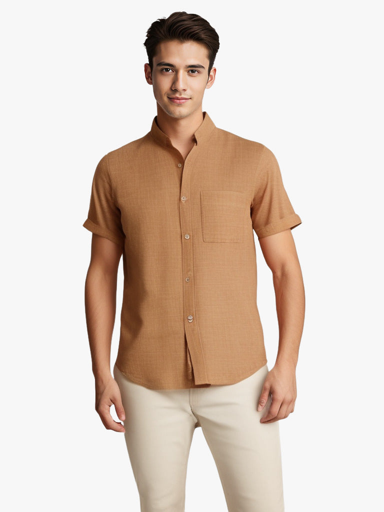 Chemise en coton et lin respirant de Fudus à manches courtes