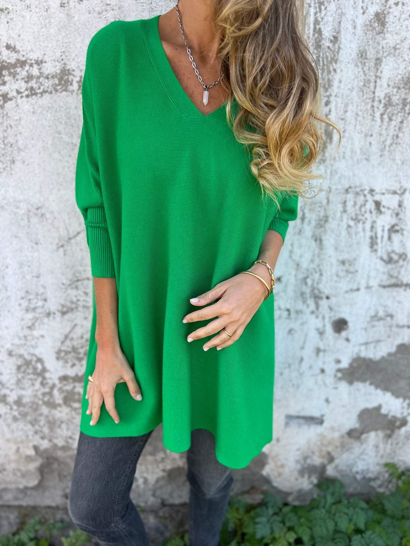 Berg-Feldt | Pullover - Damen Herbst Oversized Gestrickter V-Ausschnitt Pullover