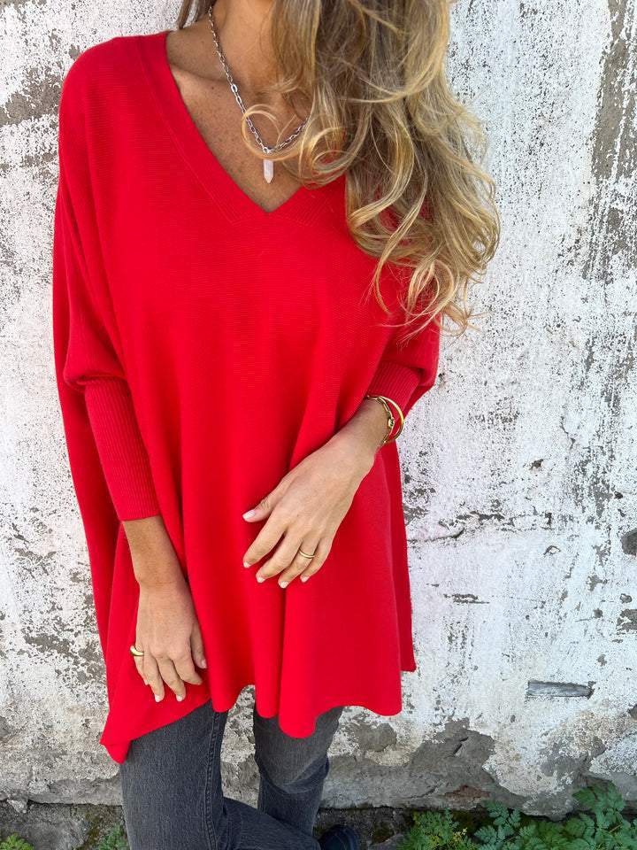Berg-Feldt | Pullover - Damen Herbst Oversized Gestrickter V-Ausschnitt Pullover