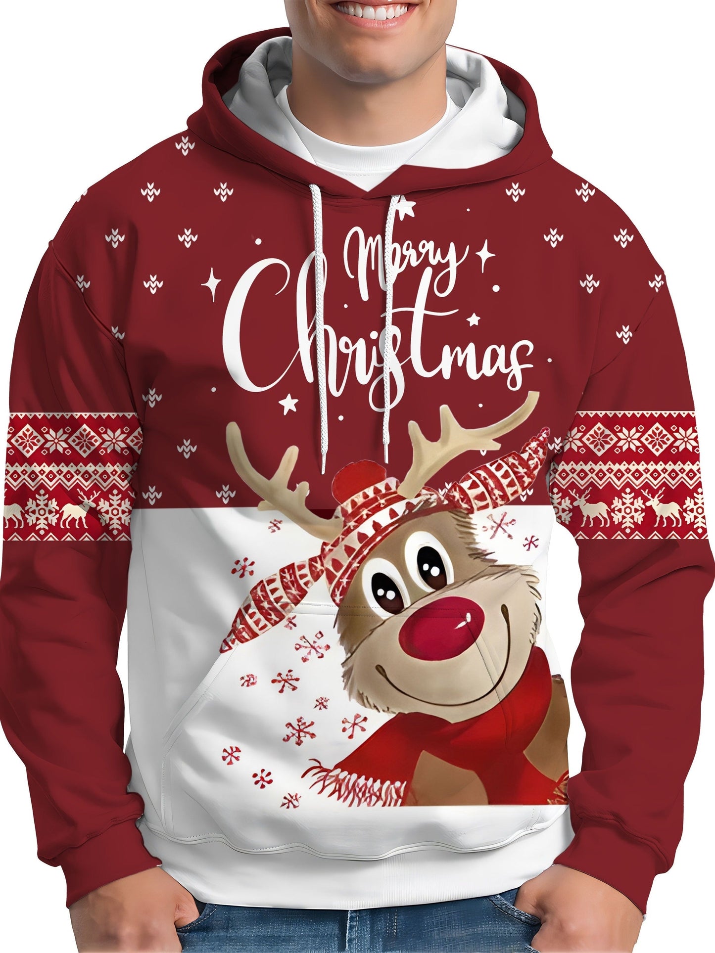 Berg-Feldt | Hoodie mit Weihnachtsdruck Polyester Frohe Weihnachten Rentier Design