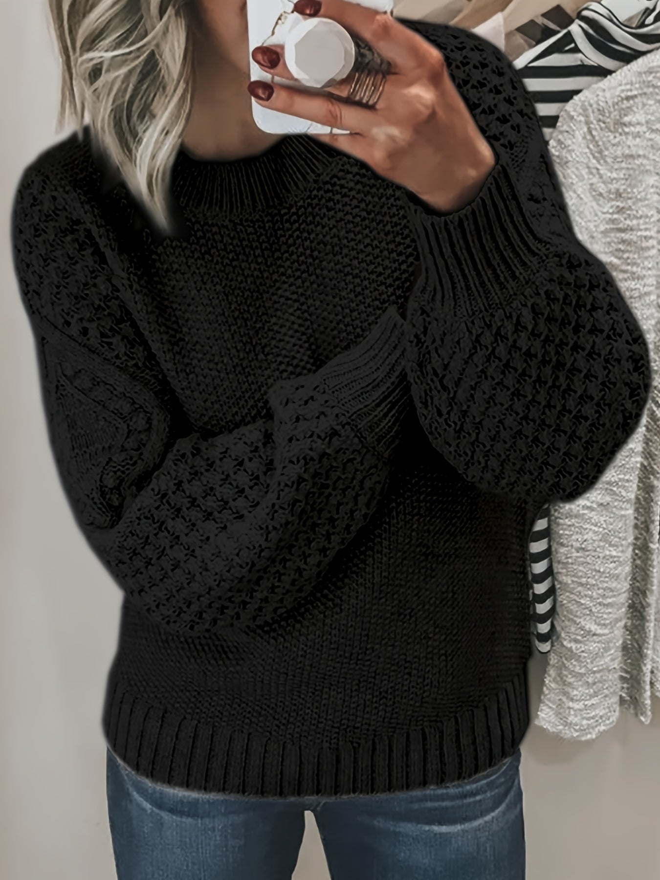 Berg-Feldt | Strickpullover mit Strukturärmeln Acryl Warm und Bequem