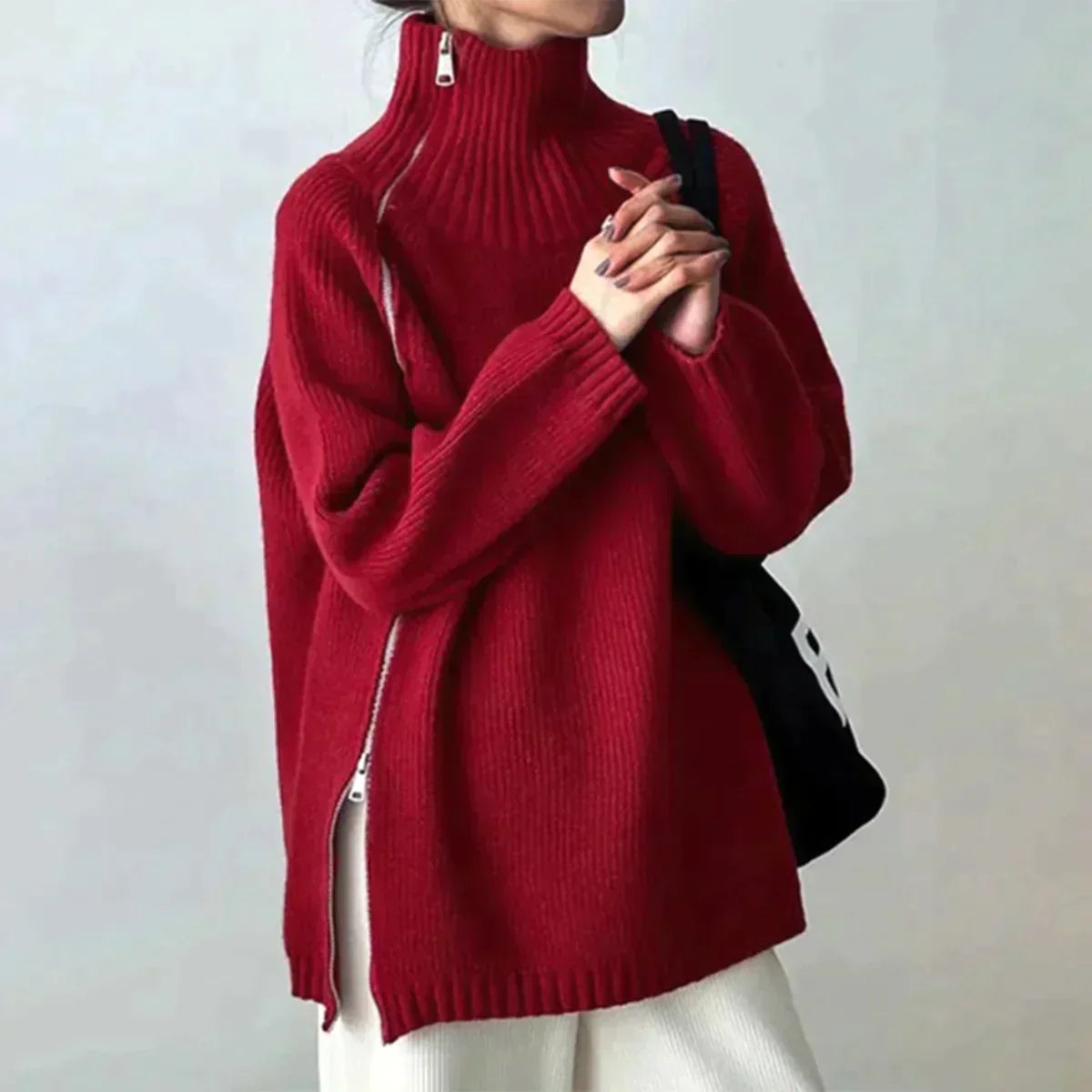 Berg-Feldt | Roter Pullover mit hohem Halsausschnitt - Berg-Feldt