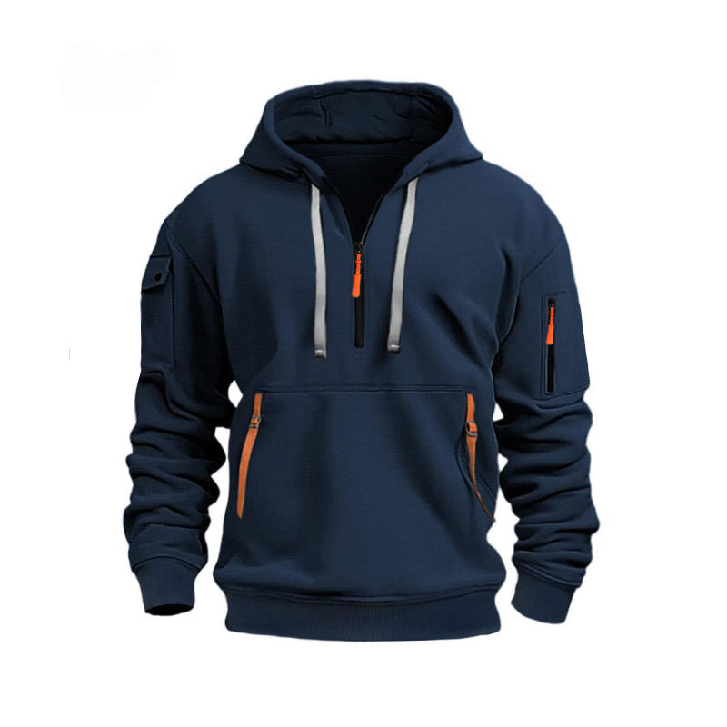 Fudus, Pull à capuche à manches longues, demi-zippé avec poches