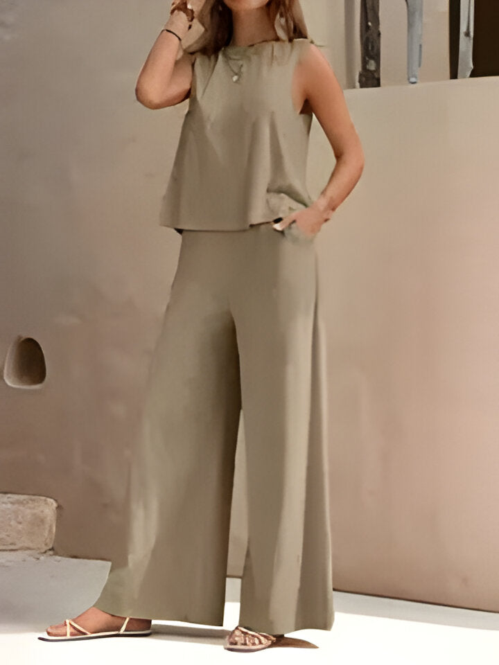 Haut sans manches tendance et pantalon ample pour femmes de Fudus