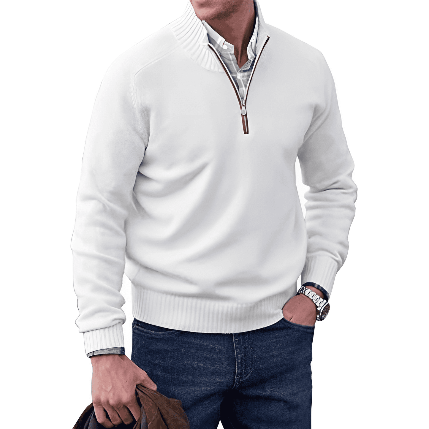 Berg-Feldt | Klassischer Halb-zip Pullover für Männer Baumwolle Komfortabel und Warm