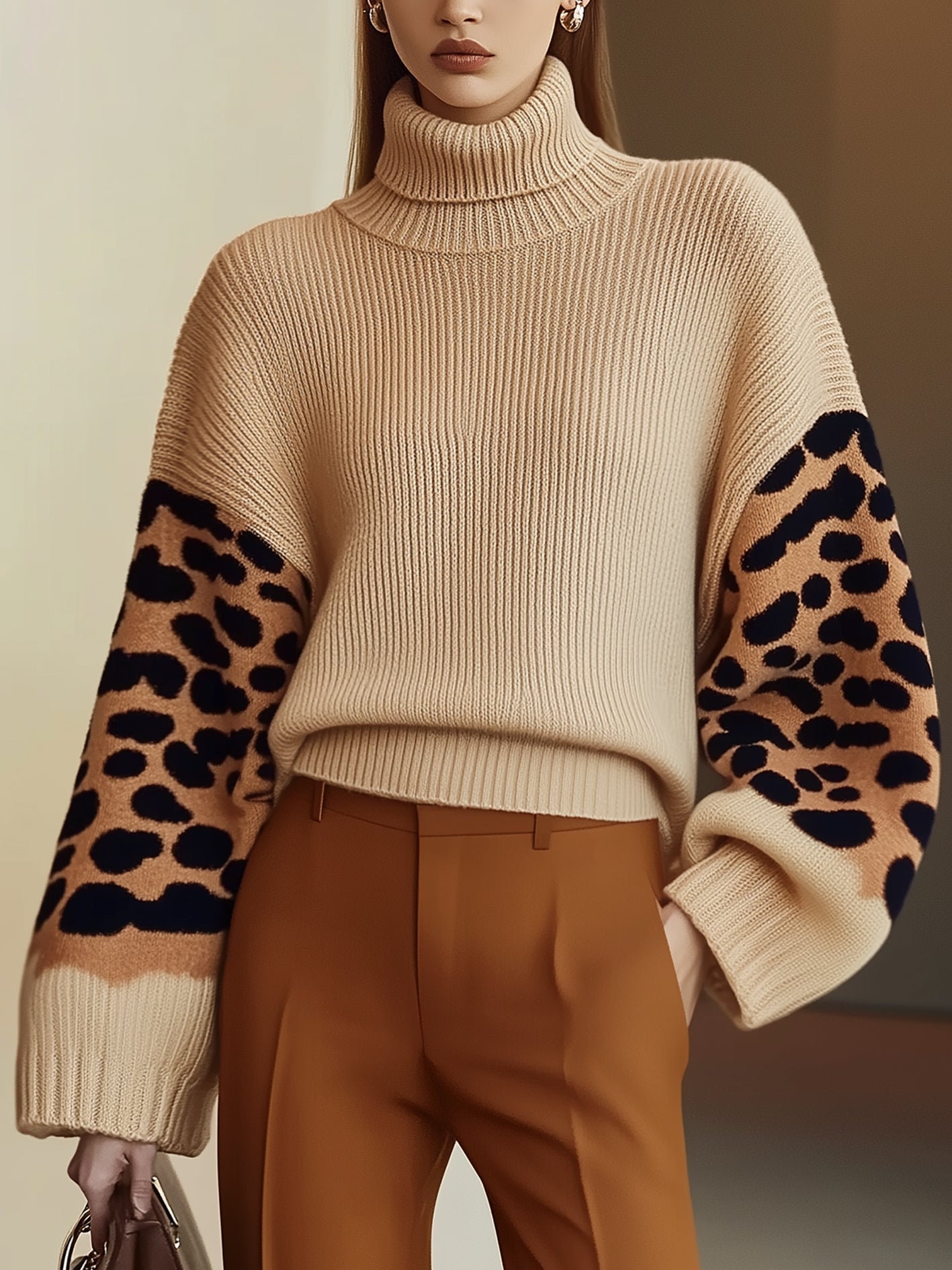 Berg-Feldt | Rollkragen-strickpullover Leopardenärmel Modernes Aussehen