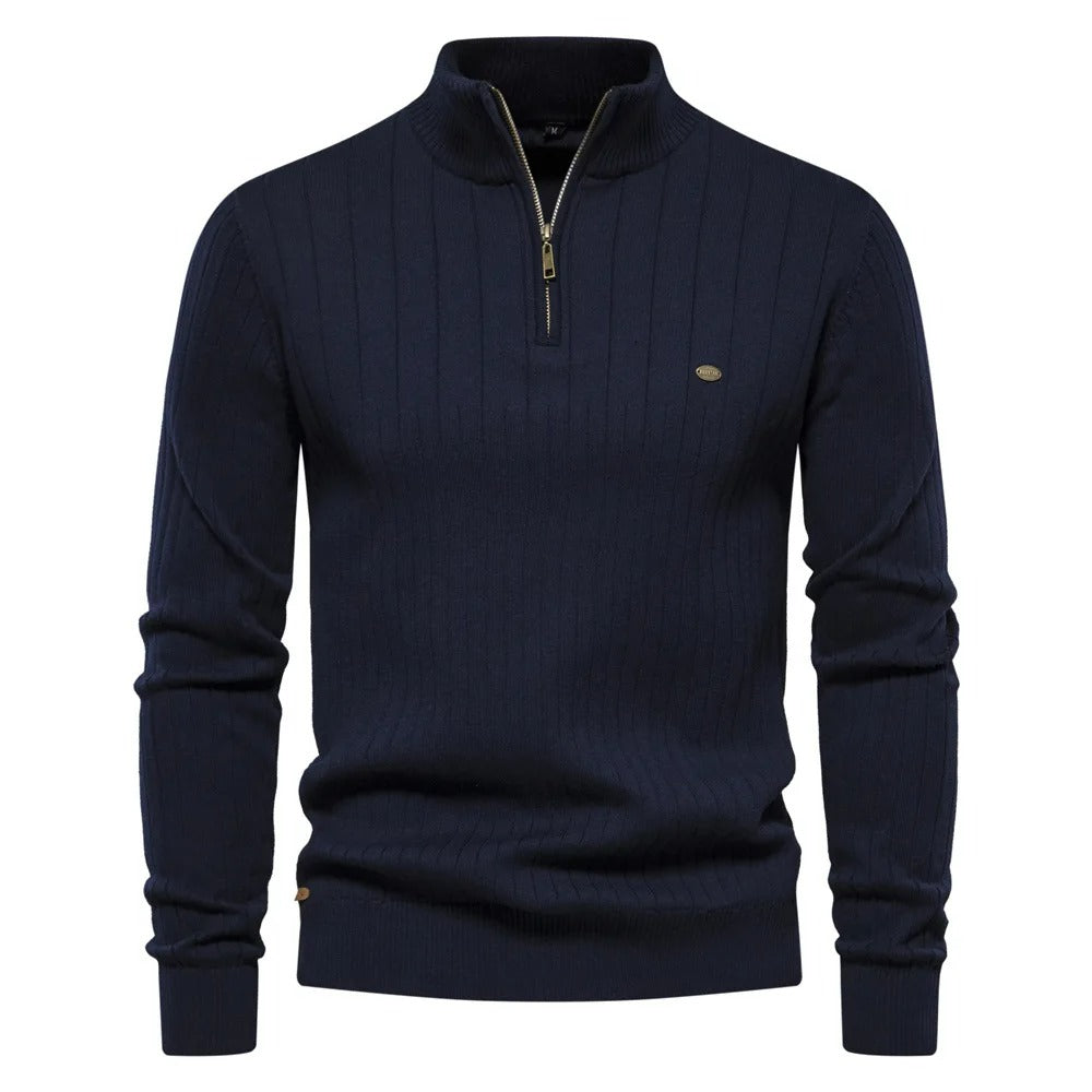 Pull pour homme en maille côtelée moderne avec demi-fermeture éclair