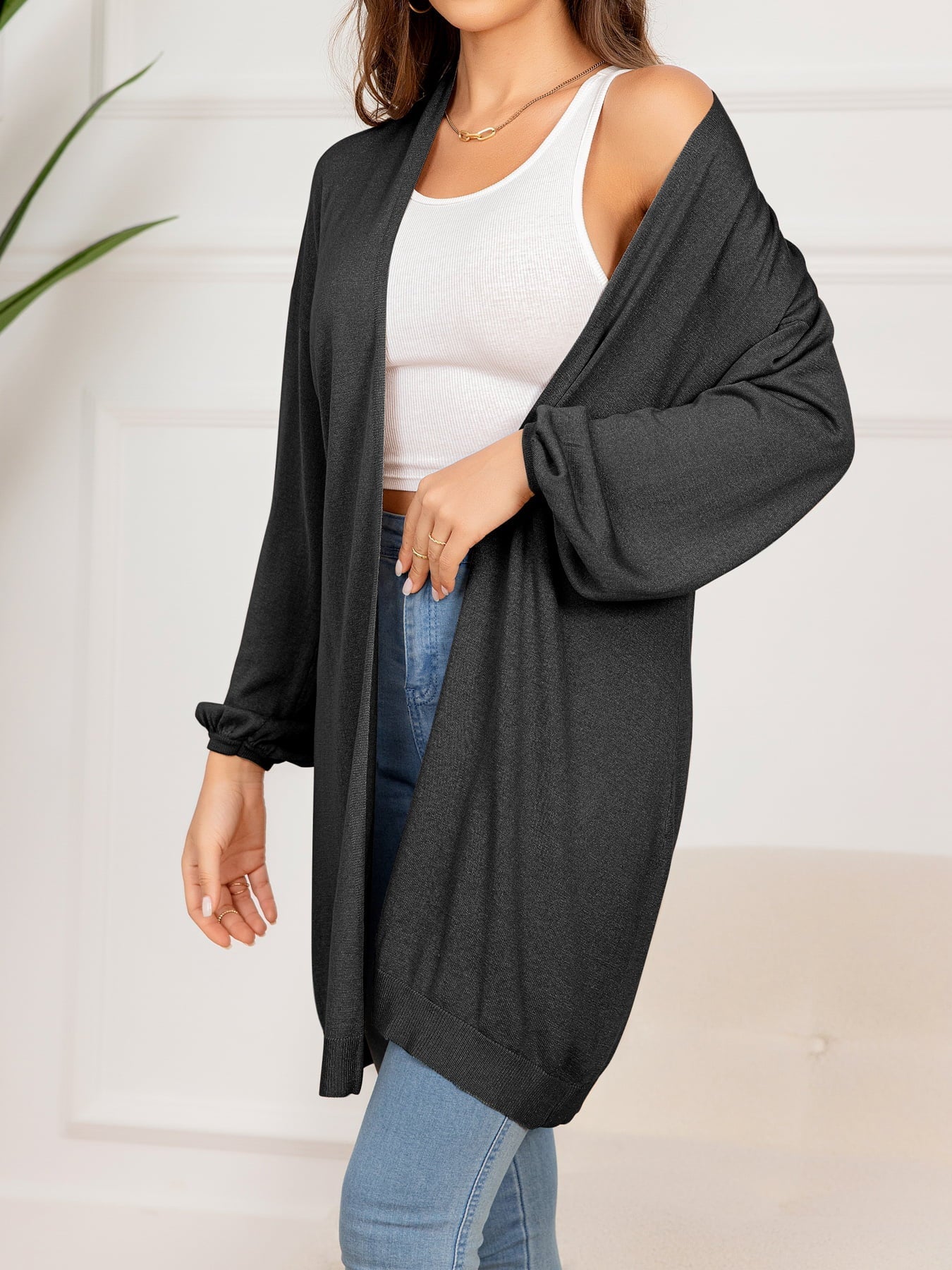 Berg-Feldt | Gefallen Schulter Offene Front Langarm Cardigan