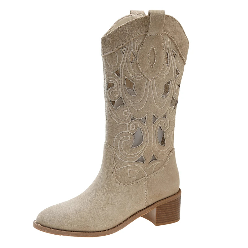 Berg-Feldt | Stylische Wildleder Western Cowboy Stiefel mit Ausschnitten