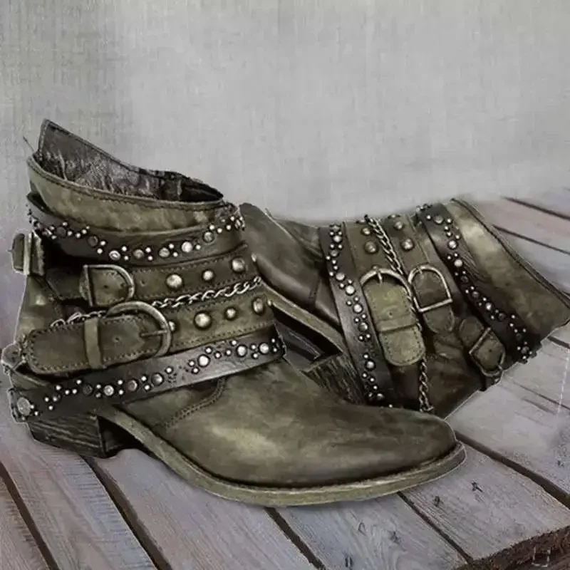 Berg-Feldt Bottes western pour femme, hauteur cheville, motif moucheté et clous