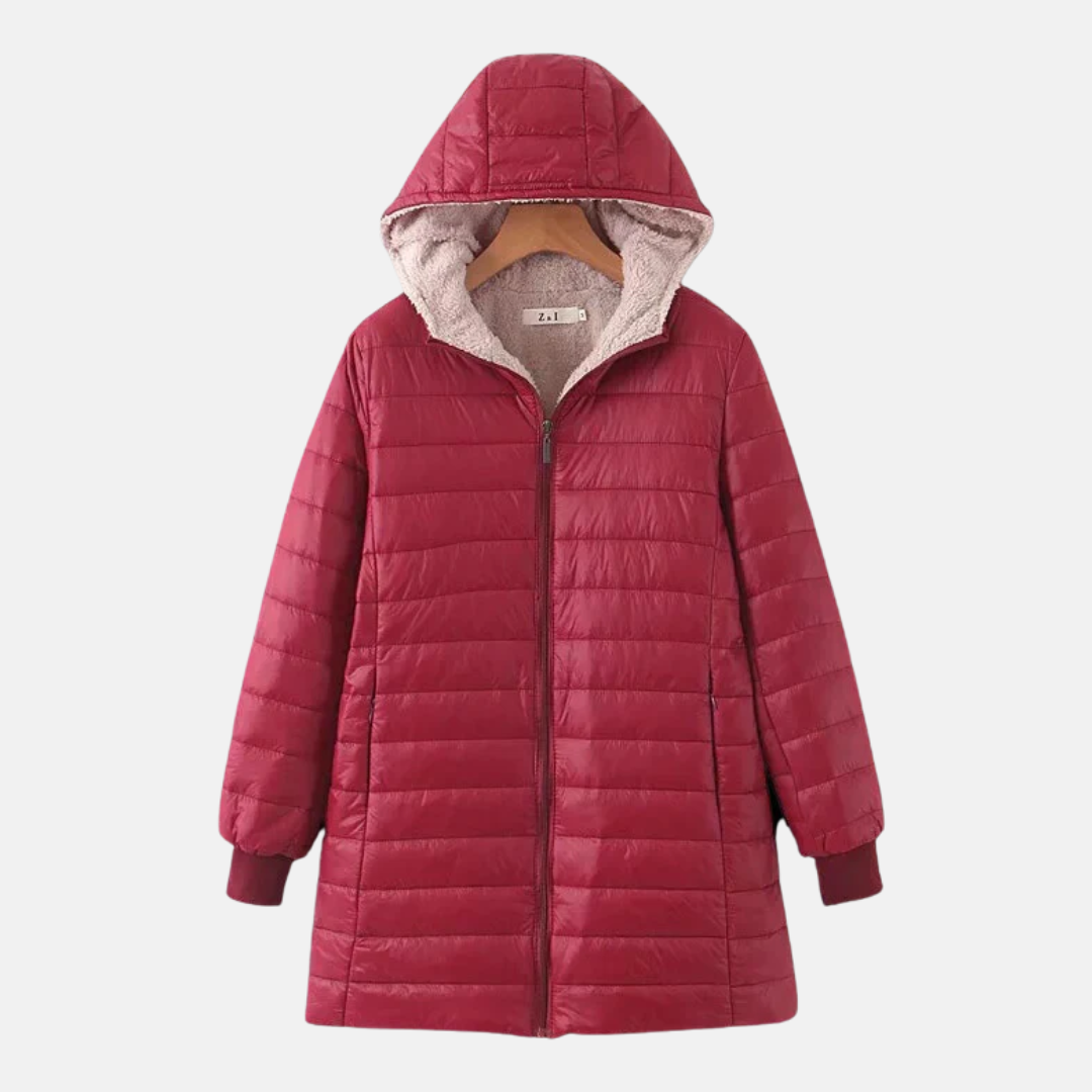 Berg-Feldt | Steppjacke - Mittellang - Lockere Passform - Fleece-Futter - Kapuze