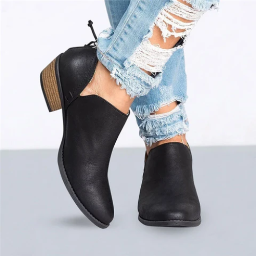 Damen-Stiefeletten mit niedrigem Absatz, Kunstleder, Seitenschlitz und Slipper-Design, Regalia