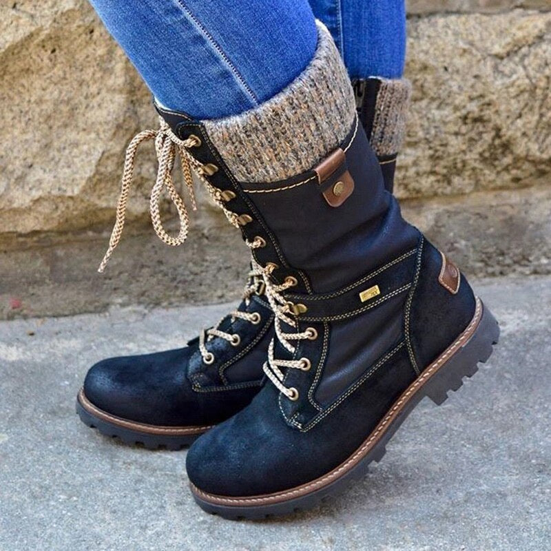 Bottines lacées pour femme avec bord en tricot