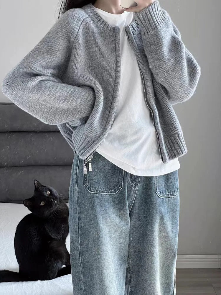 Damen Oversized Strickjacke mit Reißverschluss Berg-Feldt