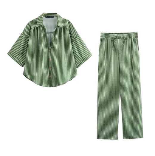 Fudus Damen Leinenhemd-Set mit Streifen