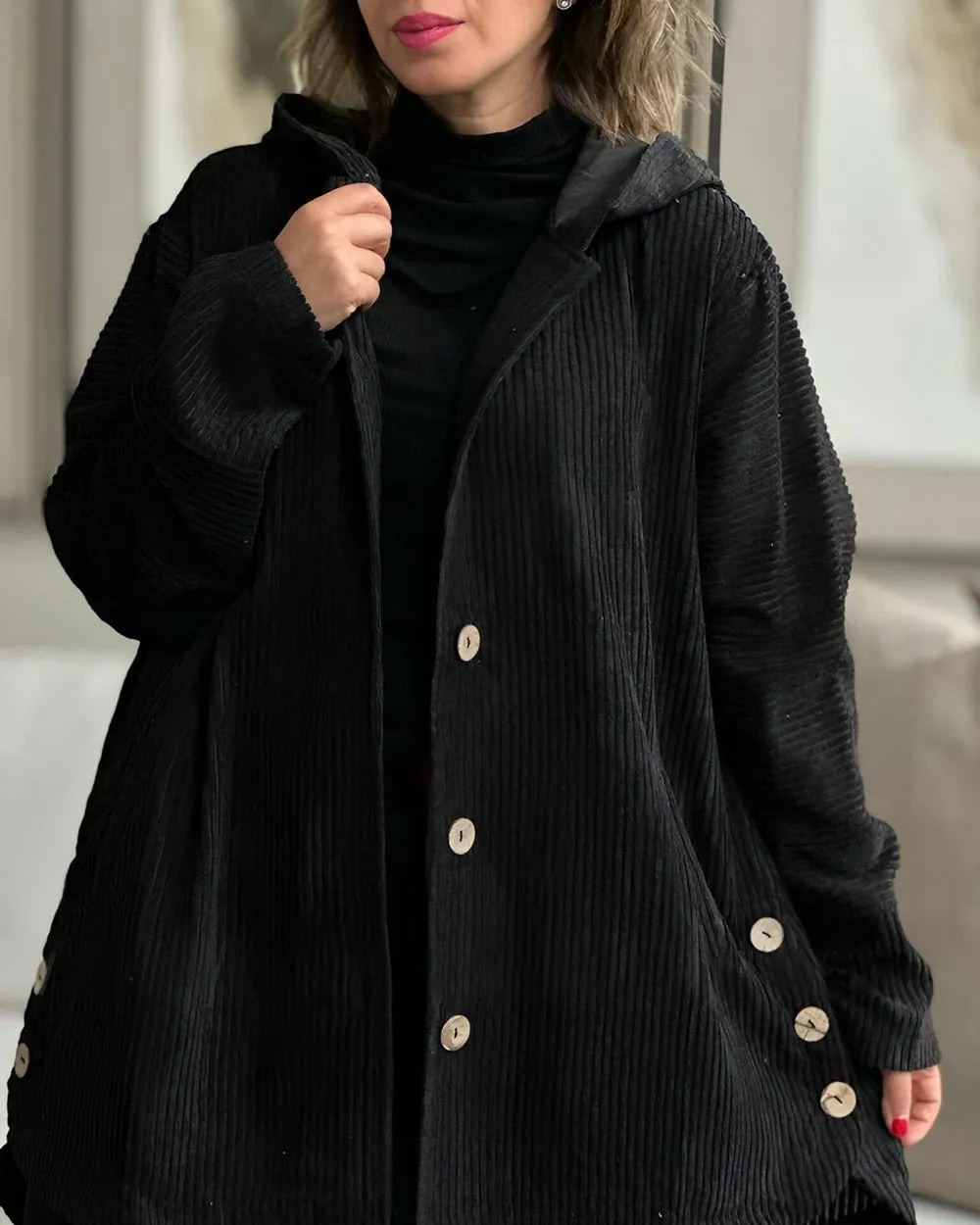 Berg-Feldt | Oversize Kapuzenpullover mit Knöpfen für Damen Ideal für den Alltag