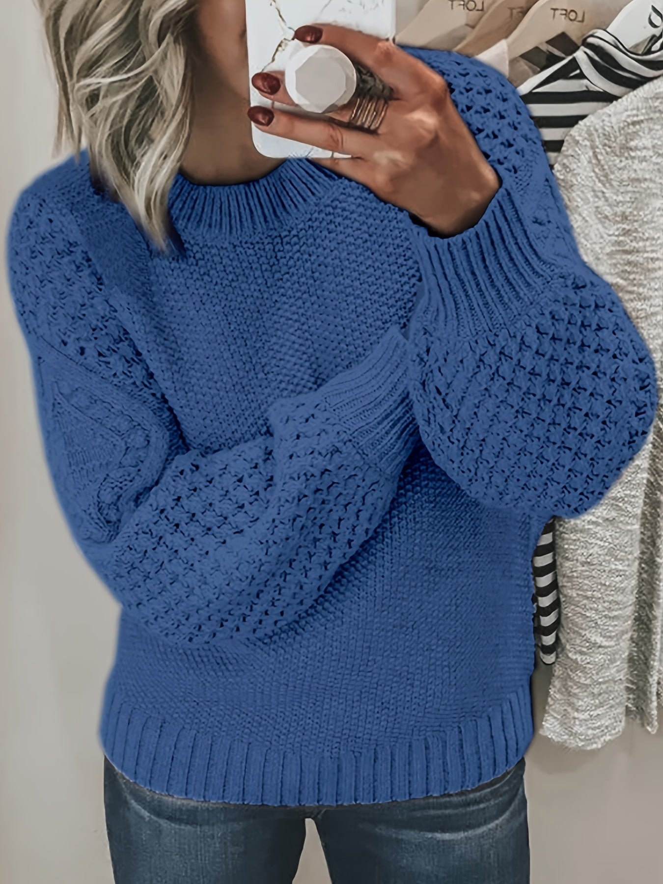 Berg-Feldt | Strickpullover mit Strukturärmeln Acryl Warm und Bequem