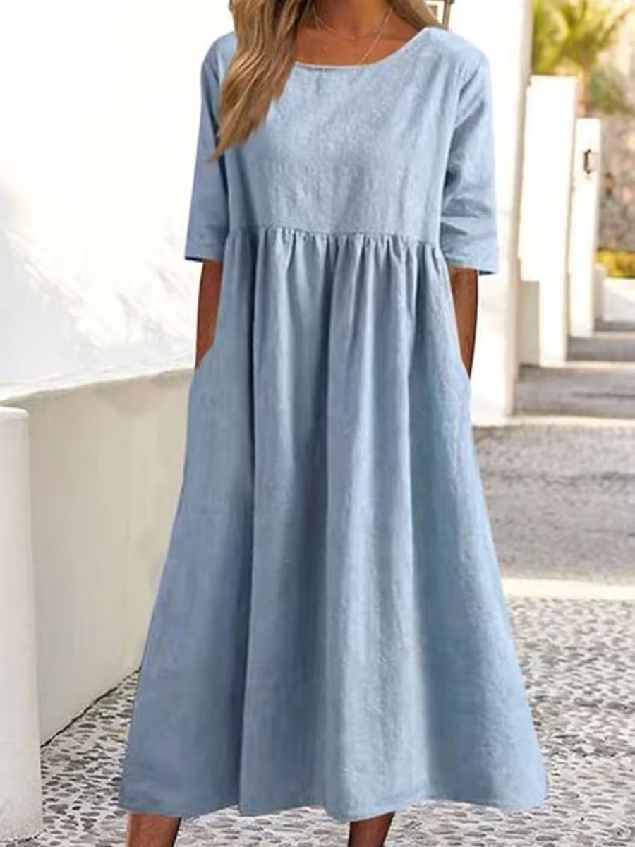 Robe en coton et lin pour femme par Fudus avec poches