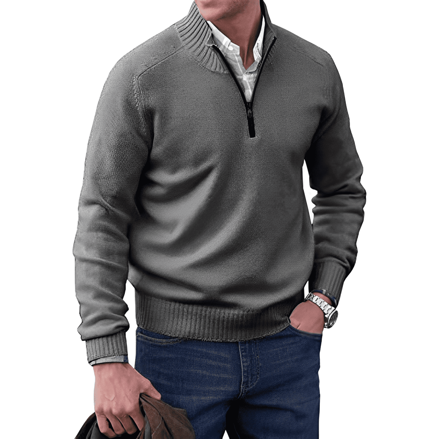 Berg-Feldt | Klassischer Halb-zip Pullover für Männer Baumwolle Komfortabel und Warm
