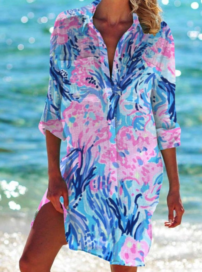 Strandkleid, Strickjacke, Badeanzug, Damenmode,  Fudus Print-Hemd für den Urlaub
