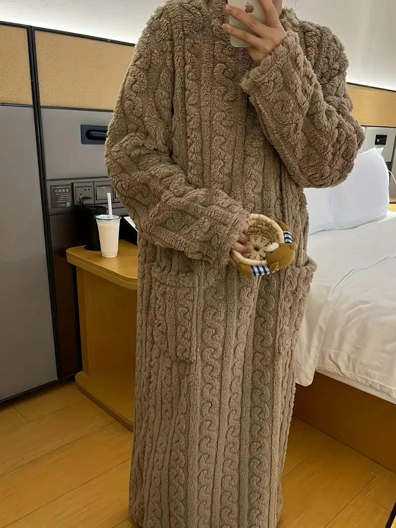Berg-Feldt | Lässiger Gestrickter Bademantel mit Langen Ärmeln und Taschen