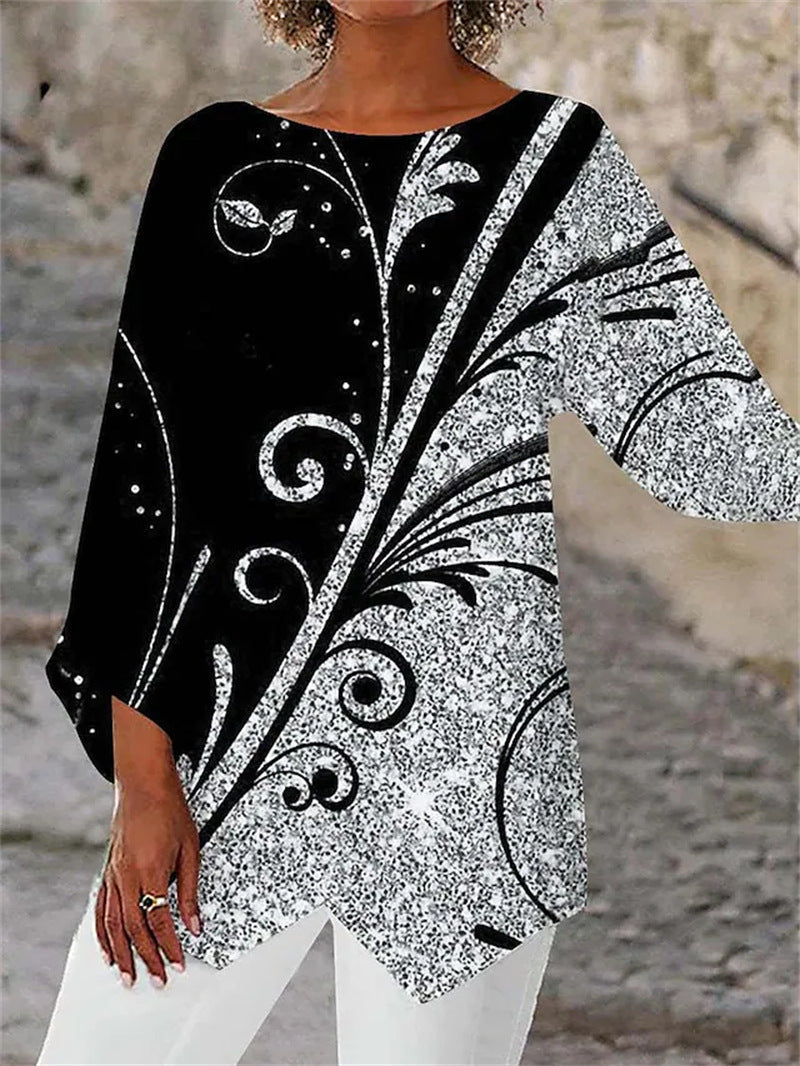 T-shirt à manches longues à col rond et motif géométrique Fudus