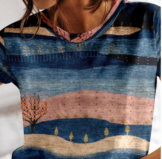 T-shirt d'été à carreaux pour femme, col rond, par Fudus