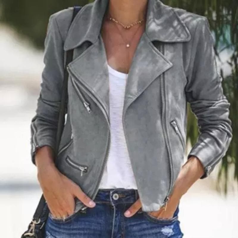 Berg-Feldt | Kurze Wildlederjacke mit Reißverschlüssen Kunstleder Modern und Stylisch