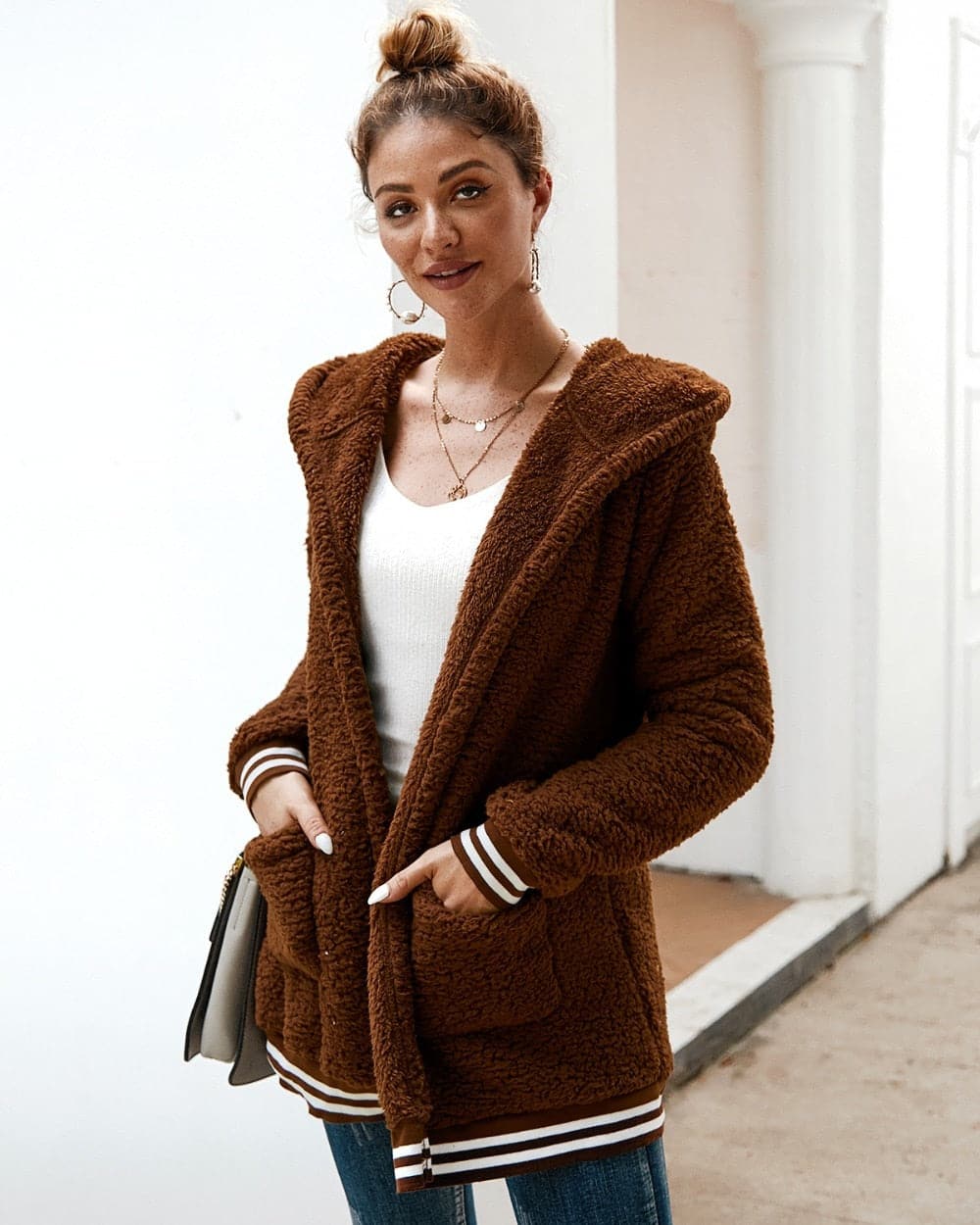 Berg-Feldt | Fleece Jacke - Oversized Sherpa - Kapuze und Große Taschen - Weich und Warm