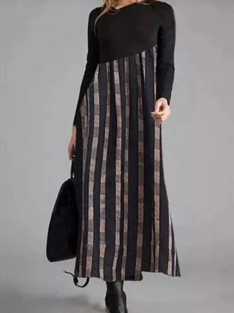 Élégante robe vintage rétro Yollie® avec col en V à motifs