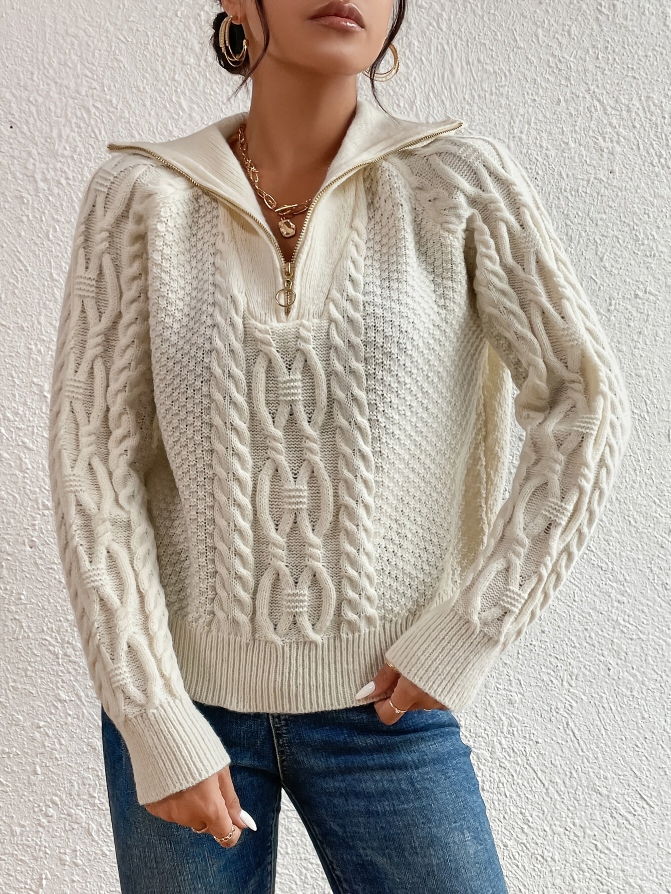 Berg-Feldt | Kabelstrickpullover mit Reißverschlusskragen - Berg-Feldt