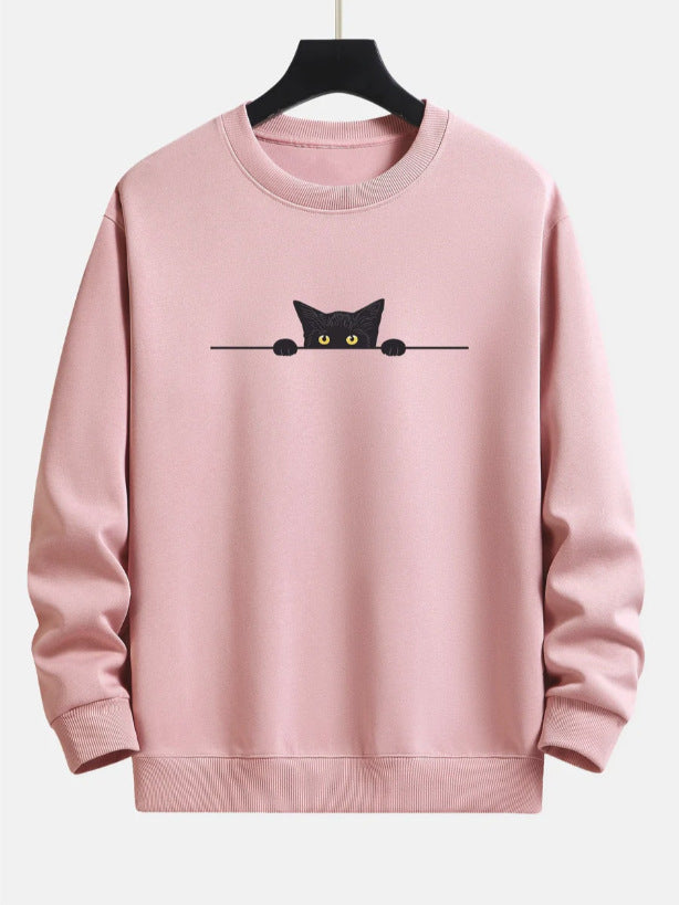 Sweat-shirt décontracté avec imprimé chat noir de Fudus