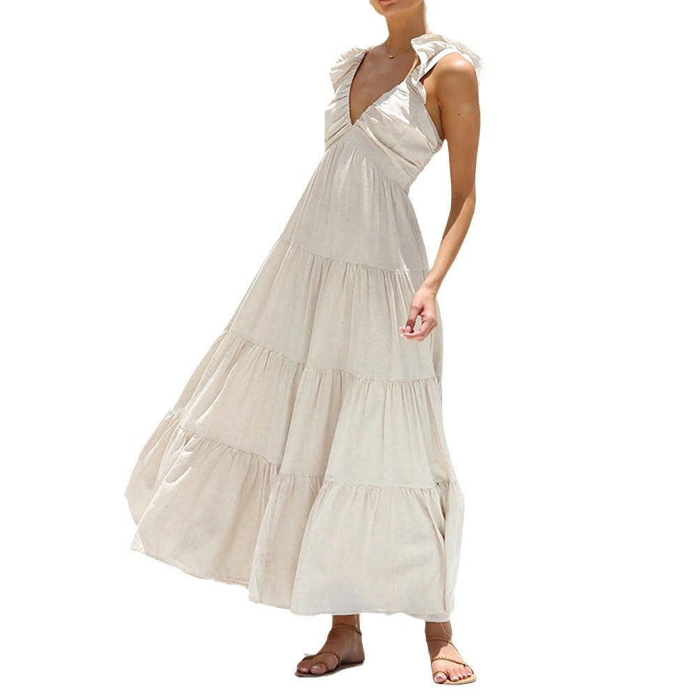 Robe sans manches en coton-lin à dentelle de Fudus