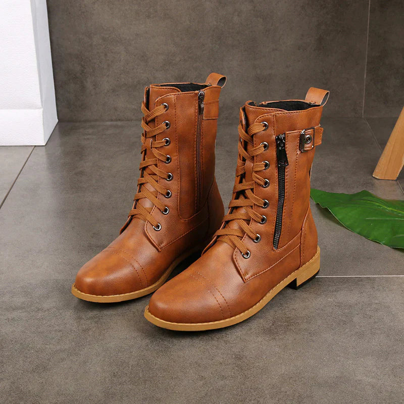 Berg-Feldt | Kreuzriemen Reißverschluss Splicing Chunky Stiefel