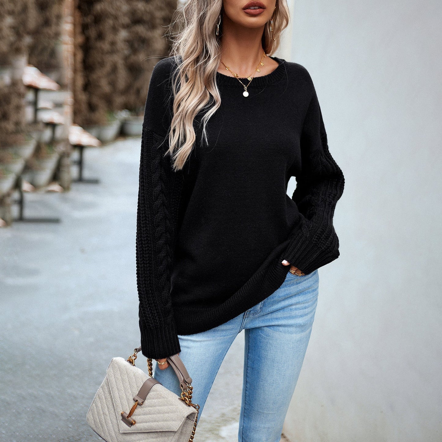 Berg-Feldt | Strickpullover Geflochtene Ärmel Legere Passform