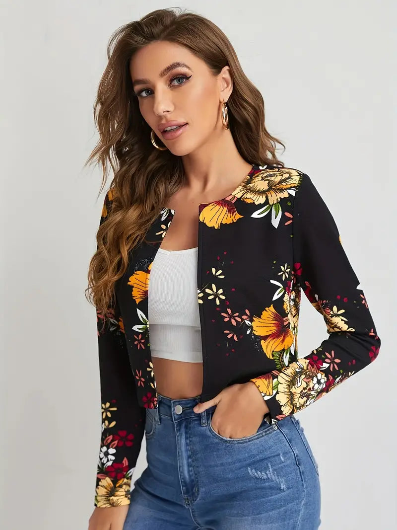 Veste Avelena : Élégante, modèle simple à devant ouvert avec détails floraux