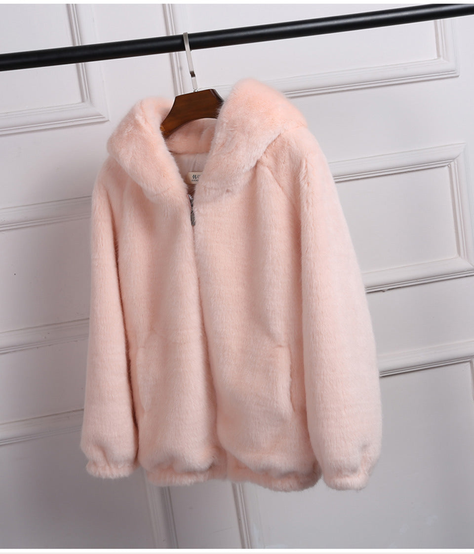 Damen Plüschjacke mit Kapuze und hochwertiger Fleece-Oberfläche Berg-Feldt
