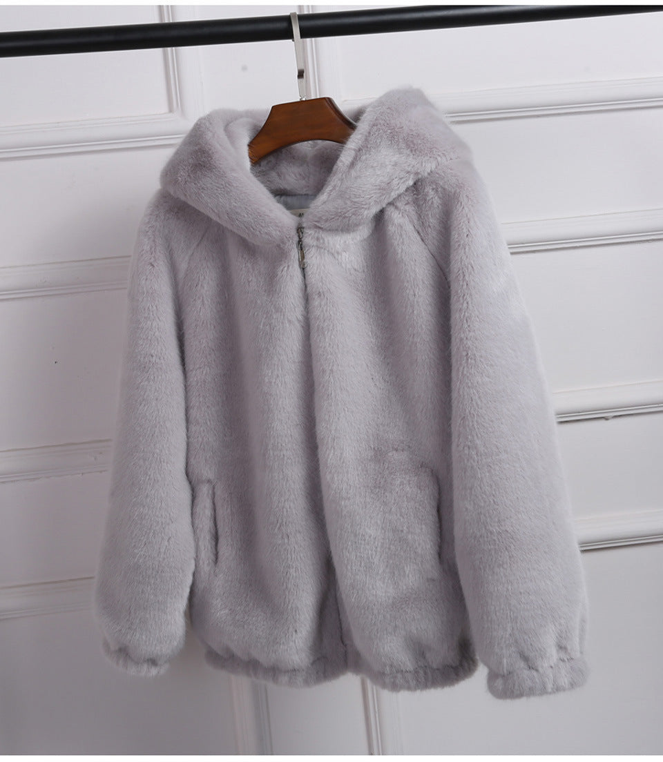 Damen Plüschjacke mit Kapuze und hochwertiger Fleece-Oberfläche Berg-Feldt