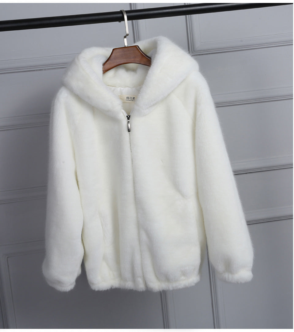 Damen Plüschjacke mit Kapuze und hochwertiger Fleece-Oberfläche Berg-Feldt