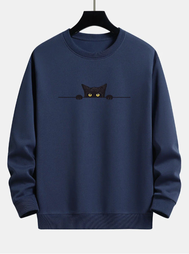 Sweat-shirt décontracté avec imprimé chat noir de Fudus