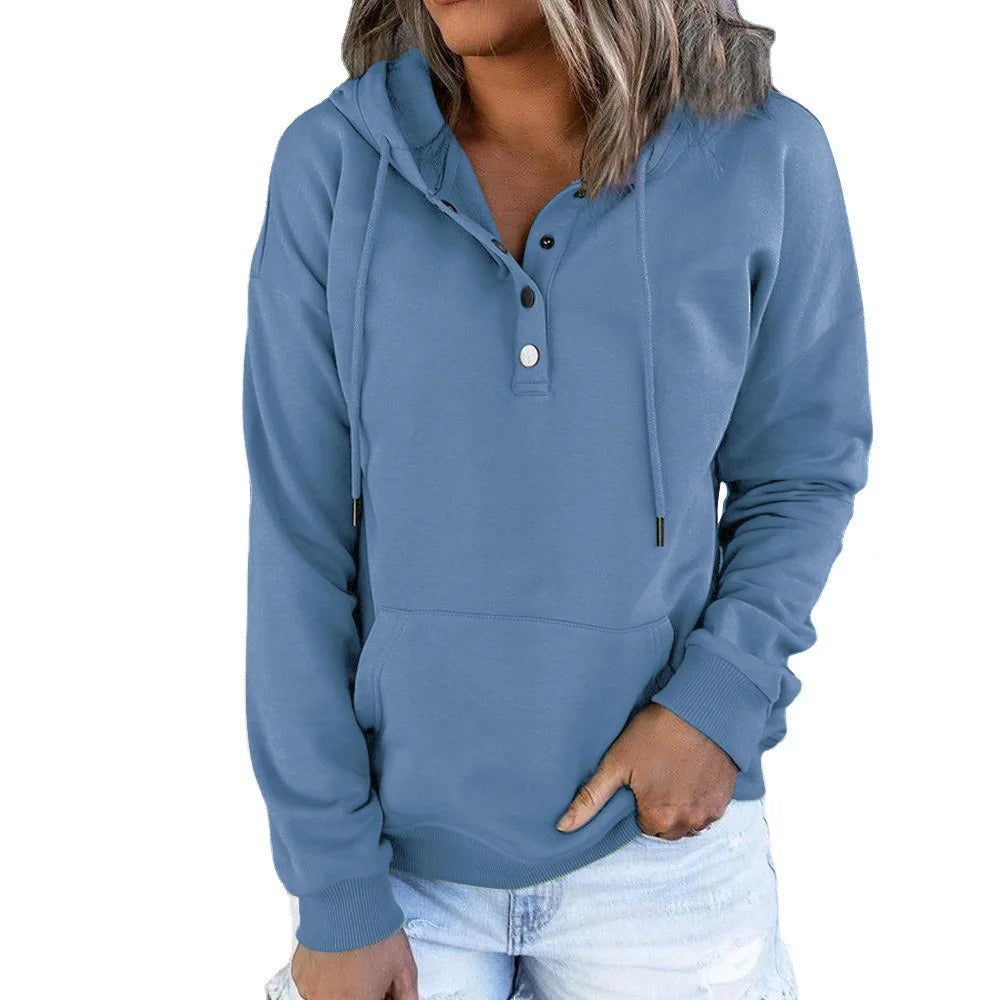 Veste à capuche décontractée pour femme avec boutons métalliques Fudus