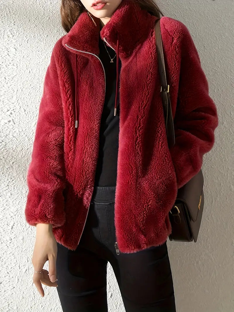 Berg-Feldt | Kapuzen Teddy-Jacke mit Kordelzug und Reißverschluss